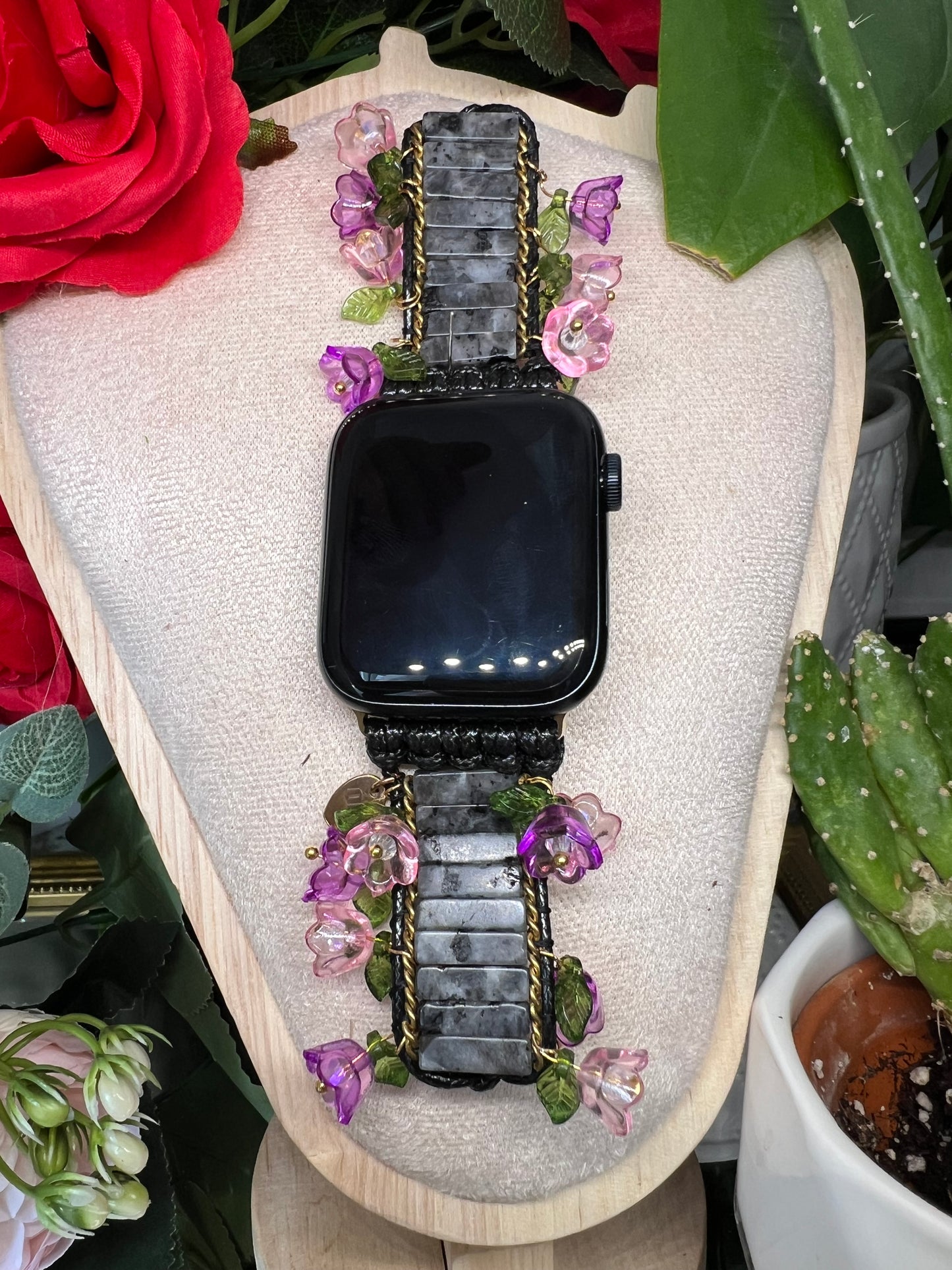 Protection  - bracelet Apple Watch en labradorite noire