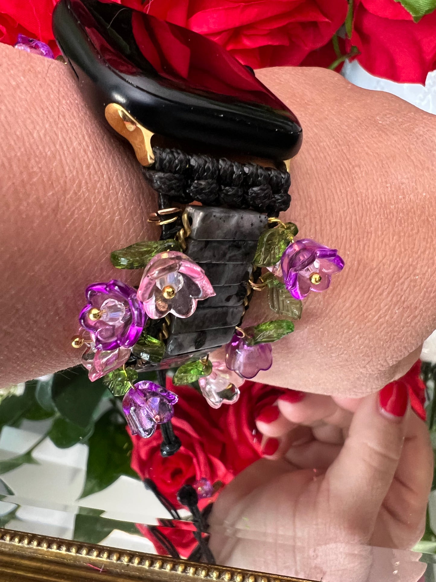 Protection  - bracelet Apple Watch en labradorite noire